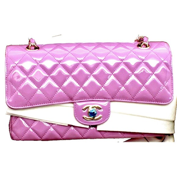 🌟 NEW Chanel Double Flap Medium Quilted Lambskin PURPLE Very Rare NWB 🌟 - Picture 1 of 9